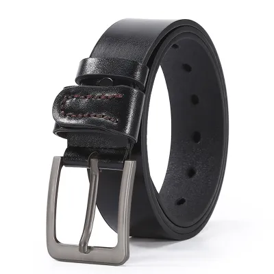 Men Business Cowhide Metal Square Pin Buckle Belt