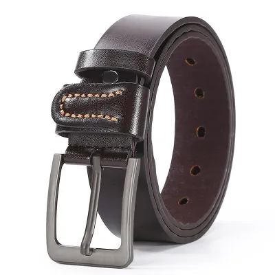 Men Business Cowhide Metal Square Pin Buckle Belt