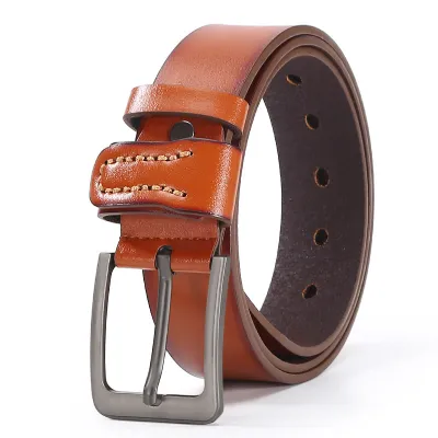 Men Business Cowhide Metal Square Pin Buckle Belt