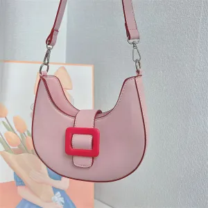 Women Fashion Color Block Zipper PU Shoulder Underarm Bag