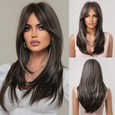 Women Fashion Gradient Long Curly Hair Wig High Temperature Wire