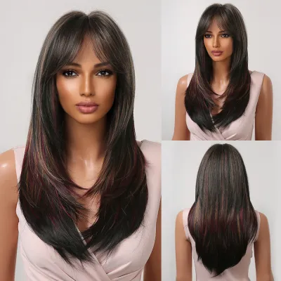Women Fashion Gradient Long Curly Hair Wig High Temperature Wire