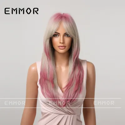 Women Fashion Gradient Long Curly Hair Wig High Temperature Wire