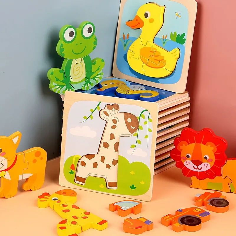 Children Cartoon Wooden 3D Three-Dimensional Animal Pattern Puzzle Toy