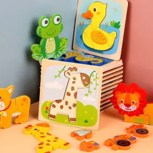 Children Cartoon Wooden 3D Three-Dimensional Animal Pattern Puzzle Toy