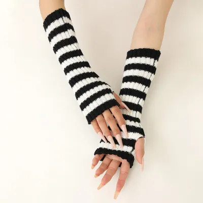 Autumn Winter Women Fashion Warm Striped Gloves