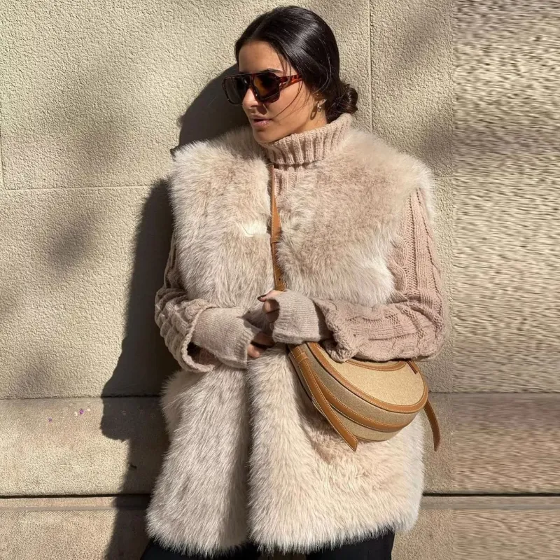 Y2K Women Winter Faux Fur Plush Vest Coat Cardigan