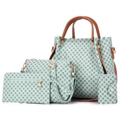 Women Retro Fashion Printed PU Large Capacity Handbag and Wallet Set