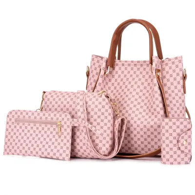 Women Retro Fashion Printed PU Large Capacity Handbag and Wallet Set