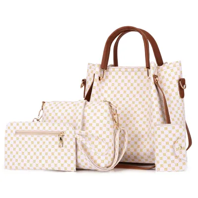 Women Retro Fashion Printed PU Large Capacity Handbag and Wallet Set