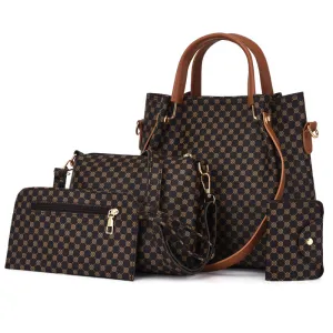 Women Retro Fashion Printed PU Large Capacity Handbag and Wallet Set