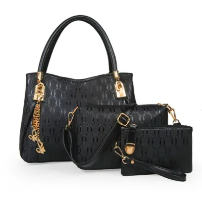 Women Retro Fashion Embossed PU Shoulder Handbag Three-Piece Set