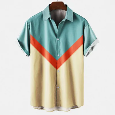 Men Summer Fashion Casual Striped Lapel Short Sleeve Plus Size Shirt