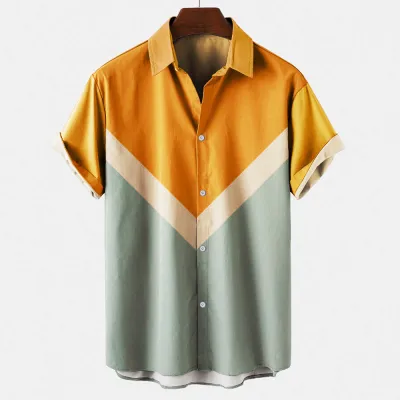 Men Summer Fashion Casual Striped Lapel Short Sleeve Plus Size Shirt
