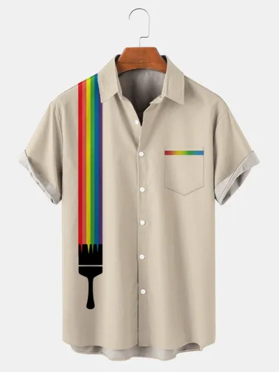 Men Summer Fashion Casual Striped Lapel Short Sleeve Plus Size Shirt