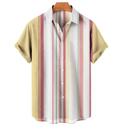 Men Summer Fashion Casual Striped Lapel Short Sleeve Plus Size Shirt