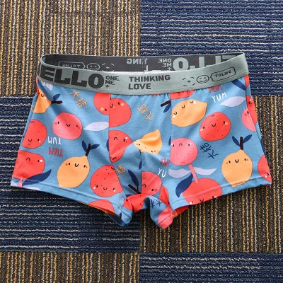 Men Fashion Casual Fruit Pattern Cotton Mid Waist Boxer Pants