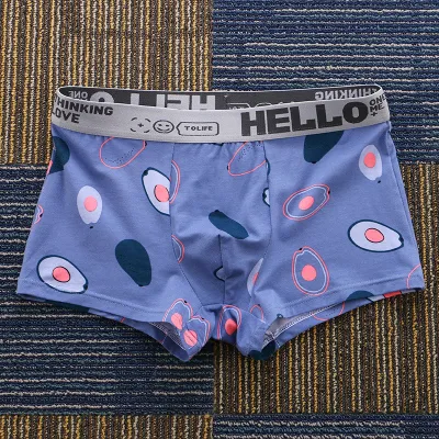 Men Fashion Casual Fruit Pattern Cotton Mid Waist Boxer Pants