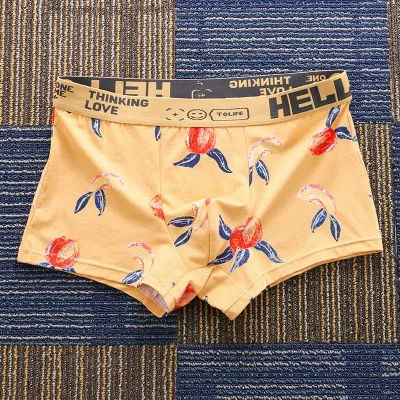 Men Fashion Casual Fruit Pattern Cotton Mid Waist Boxer Pants