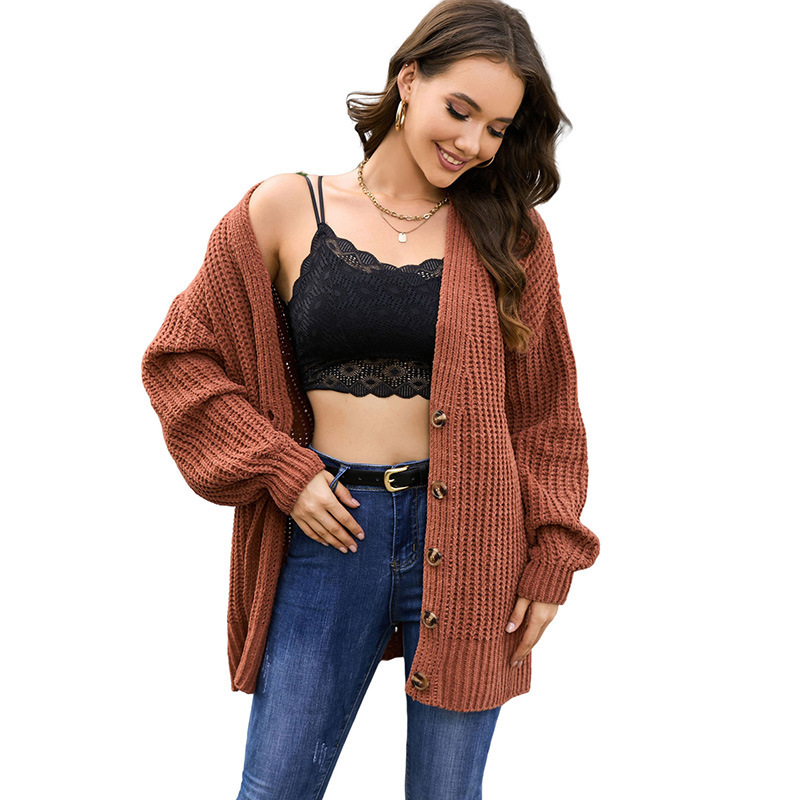Wholesale Women Autumn And Winter Solid Color Knitted Cardigan