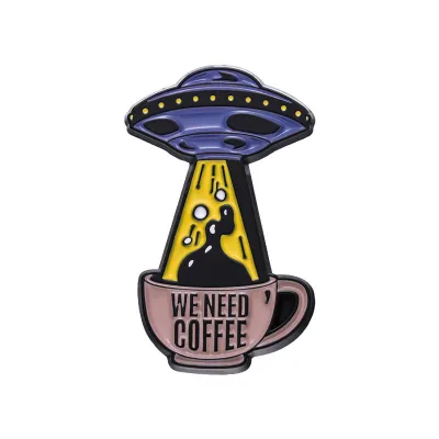 Women Creative Cute Coffee Cup Shape English Letter Alloy Brooch