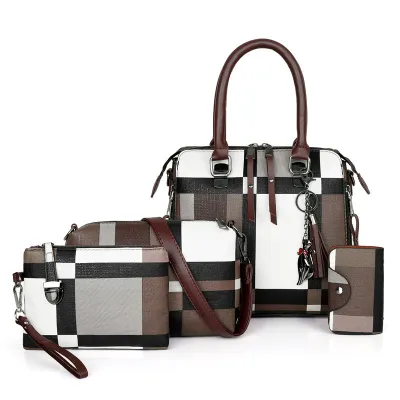 Women Fashion Color Block Tassel Pendant Coin Purse Crossbody Bag Large Capacity PU Handbag Set