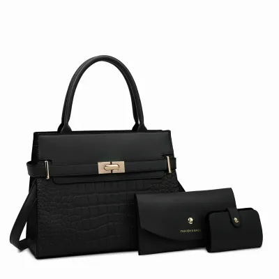 Women Retro Crocodile Pattern PU Coin Purse Handbag Set