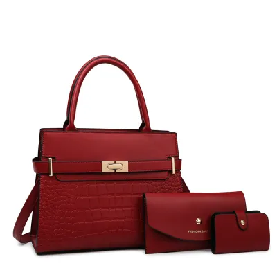 Women Retro Crocodile Pattern PU Coin Purse Handbag Set