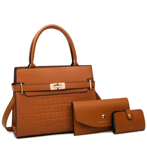 Women Retro Crocodile Pattern PU Coin Purse Handbag Set