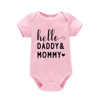 Kids Baby Boys Girls Cute Letter Print Round Neck Short Sleeve Romper