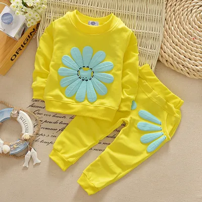 Kids Toddler Girls Spring Autumn Leisure Sports Floral Long Sleeve Sweatshirt Pants Set