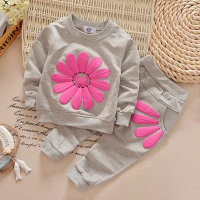Kids Toddler Girls Spring Autumn Leisure Sports Floral Long Sleeve Sweatshirt Pants Set