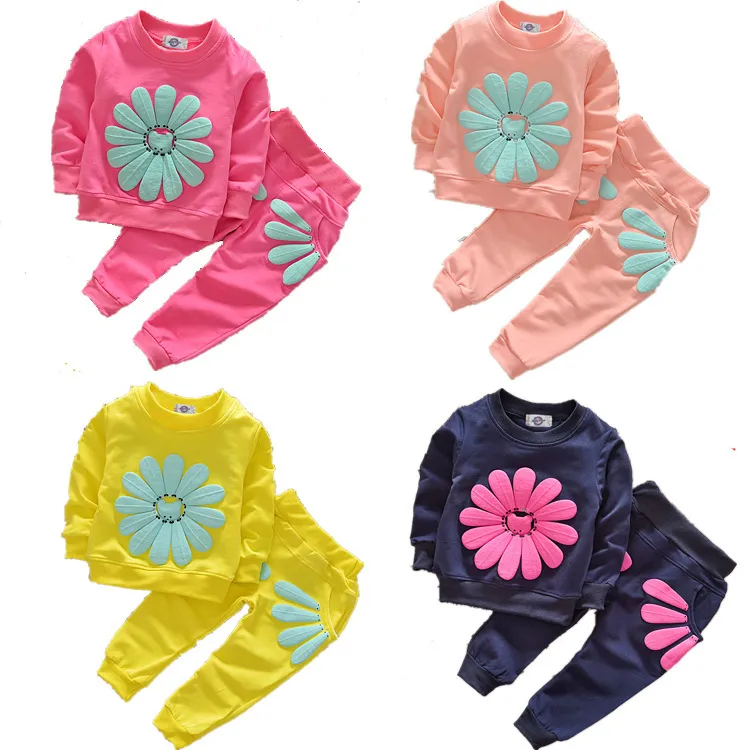 Kids Toddler Girls Spring Autumn Leisure Sports Floral Long Sleeve Sweatshirt Pants Set