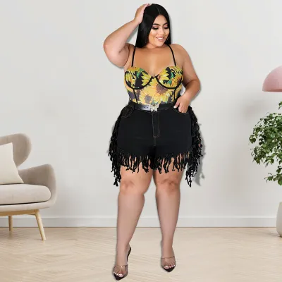 Women's Plus Size Sexy Tassel Denim Bermuda Shorts