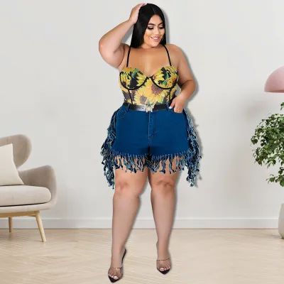 Women's Plus Size Sexy Tassel Denim Bermuda Shorts