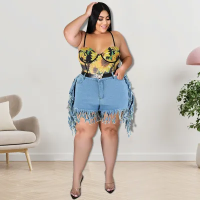 Women's Plus Size Sexy Tassel Denim Bermuda Shorts