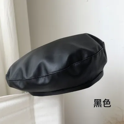 Women Fashion Solid Color PU Beret