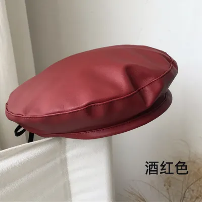Women Fashion Solid Color PU Beret