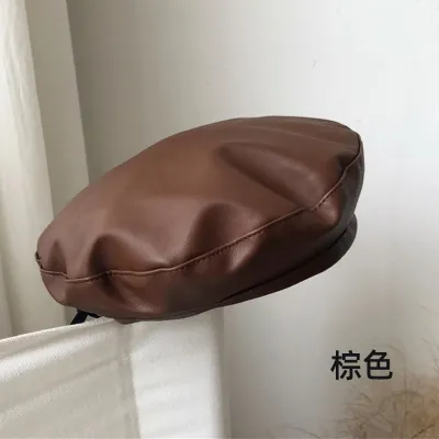 Women Fashion Solid Color PU Beret