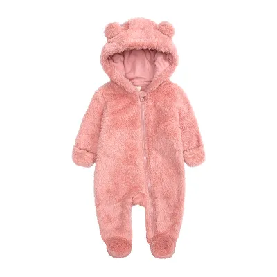Kids Baby Boys Girls Autumn Winter Casual Cute Solid Color Fleeces Long Sleeve Hooded Zipper Bodysuit
