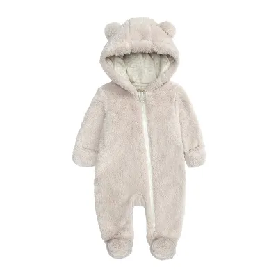 Kids Baby Boys Girls Autumn Winter Casual Cute Solid Color Fleeces Long Sleeve Hooded Zipper Bodysuit
