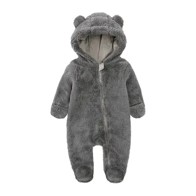 Kids Baby Boys Girls Autumn Winter Casual Cute Solid Color Fleeces Long Sleeve Hooded Zipper Bodysuit