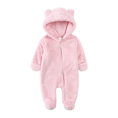 Kids Baby Boys Girls Autumn Winter Casual Cute Solid Color Fleeces Long Sleeve Hooded Zipper Bodysuit