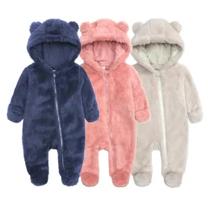Kids Baby Boys Girls Autumn Winter Casual Cute Solid Color Fleeces Long Sleeve Hooded Zipper Bodysuit