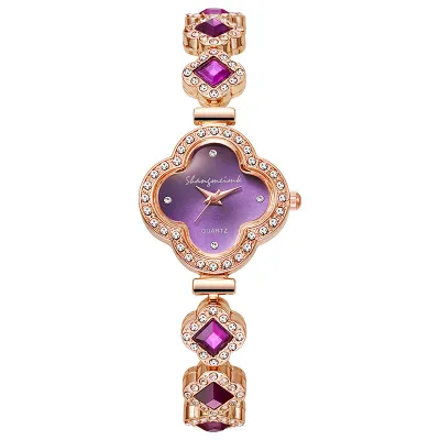 Women Fashion Rhinestone Four-Leaf Clover Quartz Watch