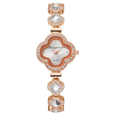 Women Fashion Rhinestone Four-Leaf Clover Quartz Watch
