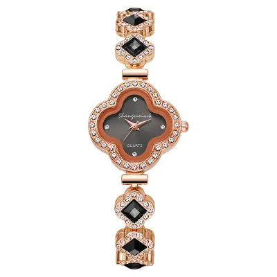 Women Fashion Rhinestone Four-Leaf Clover Quartz Watch