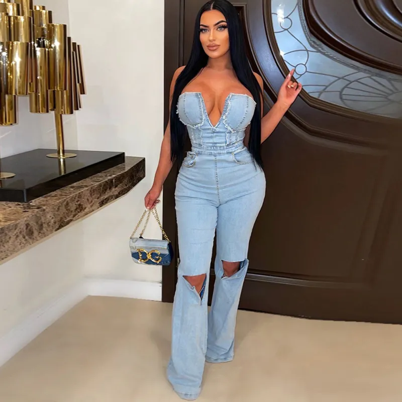 Women Sexy Denim Jumpsuit