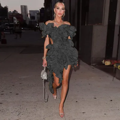 Women Fashion Sexy Solid Color Hollow-Out Backless Ruffled Irregular Dress