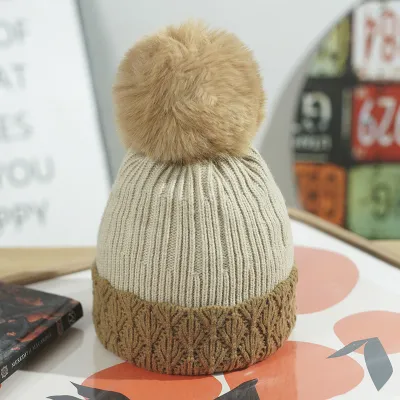 Autumn Winter Women Knitted Fleece Lined Warm Wool Ball Beanie Cap